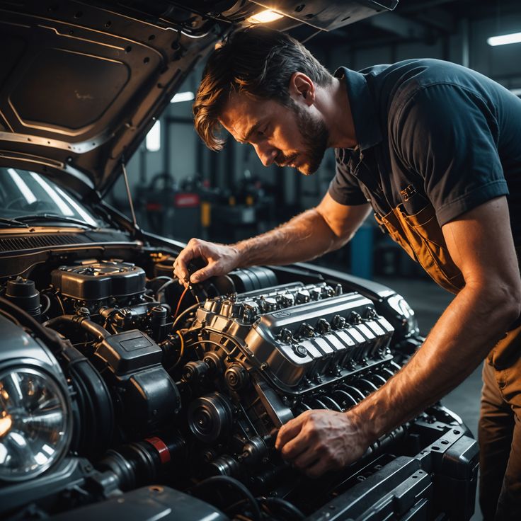 Mecânico realizando manutenção no motor de um veículo